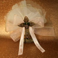Standing Gold Cross with Pink Grapes 