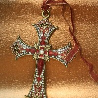 Burgundy Cross with Pearls 