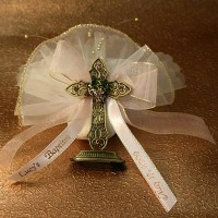 Gold Pewter Cross with Pink Grapes  