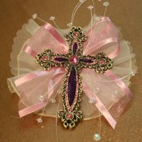 Purple Cross with Pink Stones and Multicolor Beads 