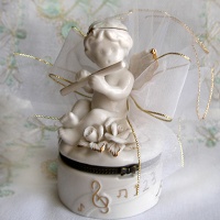 Porcelain jewelry box with angel (comes in 4 different instruments)