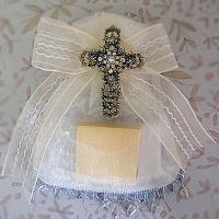 Pewter cross  on tulle bag