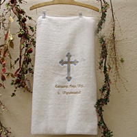 White Christening Towel custom embroidered name