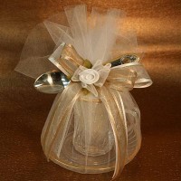 Crystal Teacup with Gold Edge and Stainless Steel Silver Spoon with D�cor 