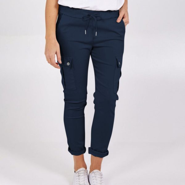 Casual Cargo Pants With Pockets Solid Color Drawstring Waist Pencil Trousers For Women - Image 6