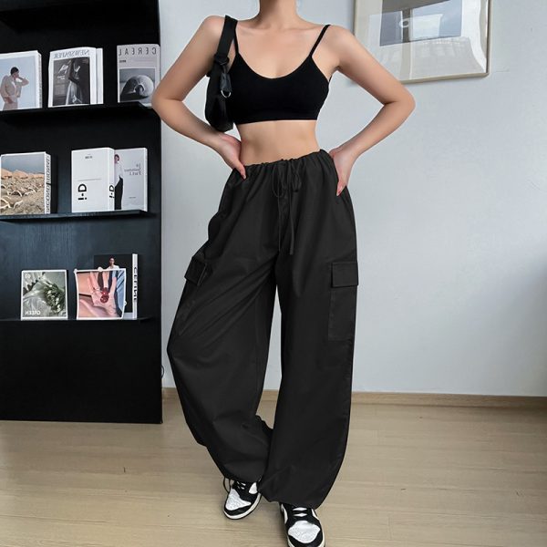 Autumn High-waisted Casual Pants European And American Women's Wide Legs Loose Large Size String Straight Leg Cargo Pants - Image 3