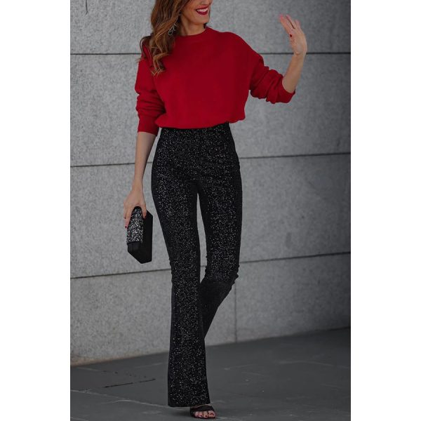 European And American Sequins Elastic Waist Slim Elastic Bell-bottom Pants - Image 3