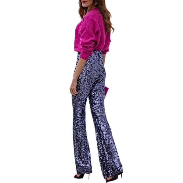 European And American Sequins Elastic Waist Slim Elastic Bell-bottom Pants - Image 5