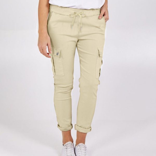 Casual Cargo Pants With Pockets Solid Color Drawstring Waist Pencil Trousers For Women - Image 4