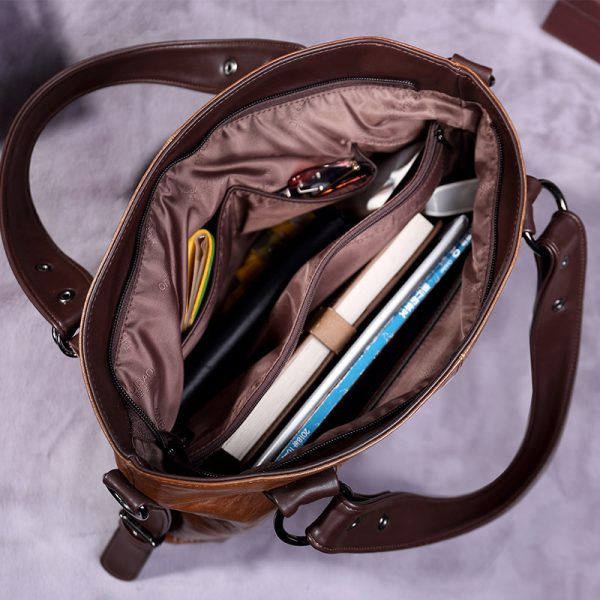 Retro Fashion Tote Casual Soft Leather Shoulder Crossbody Large Capacity Women's Bag - Image 4