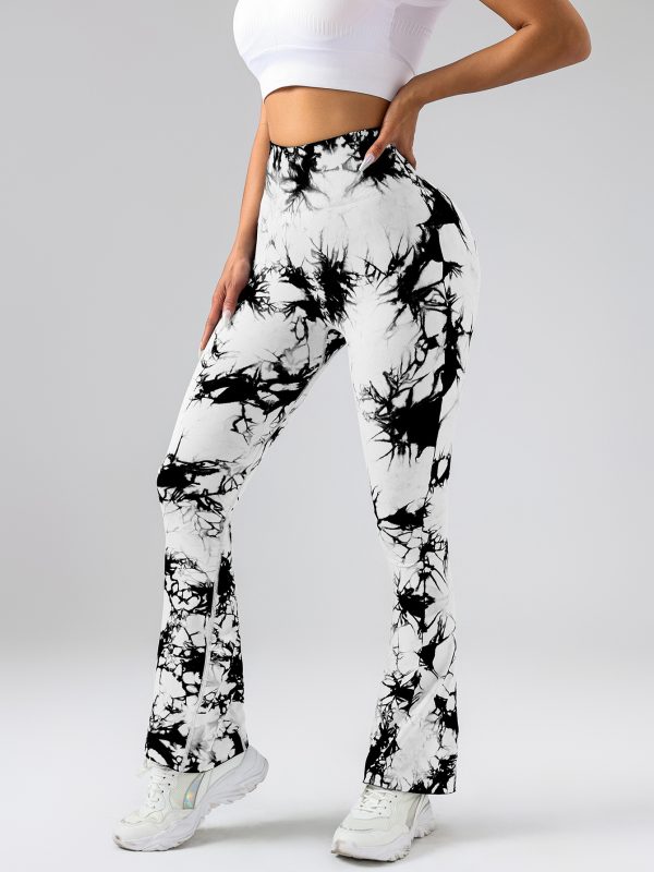 2 Pack Tie Dyed High Waisted Flared Butt-lifting Fitness Sports Women's Yoga Bell-bottom Pants, Workout Leggings For Women, Gym Scrunch Butt Butt Lifting Seamless Leggings - Image 10