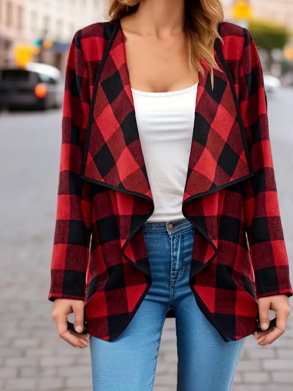 Women's Fashion Plaid Contrast Color Coat - Image 5