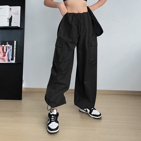 Autumn High-waisted Casual Pants European And American Women's Wide Legs Loose Large Size String Straight Leg Cargo Pants - Image 2