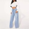 High Waist Drawstring Loose Wide Leg Light Blue Jeans - Image 2