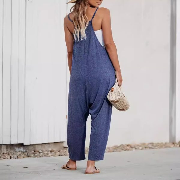 Summer New Casual Spaghetti Straps Knitted Jumpsuit Suspender Trousers - Image 3