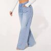 High Waist Drawstring Loose Wide Leg Light Blue Jeans - Image 4