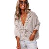 Women's V-neck Hollow Lace Crochet Shirt - Image 5