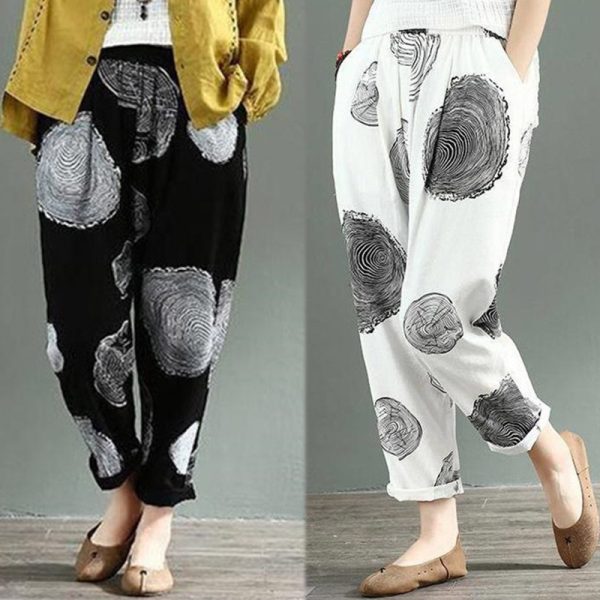 Elastic waist printed carrot pants