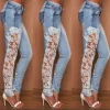 2025 New Elegant Lace Floral Crochet Jeans Women Sexy Skinny Pencil Pants Hollow-Out Baggy Jeans Denim Trousers Streetwear