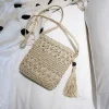 Women Beach Woven Straw Shoulder Messenger Bag with Tassel Boho Hollow Out Crochet Crossbody Handbag Macrame Purse - Image 4