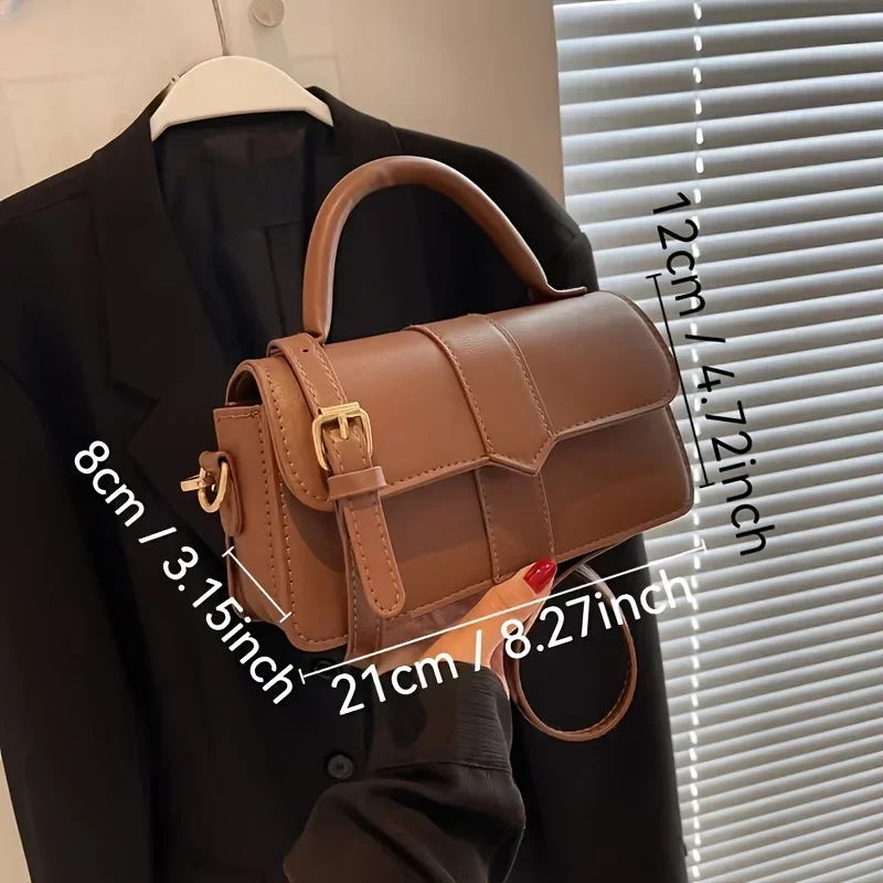 Women Vintage Solid Color Flap Small Saddle Shoulder Underarm Bag Fashion PU Leather Wide Strap Crossbody Bag - Image 3