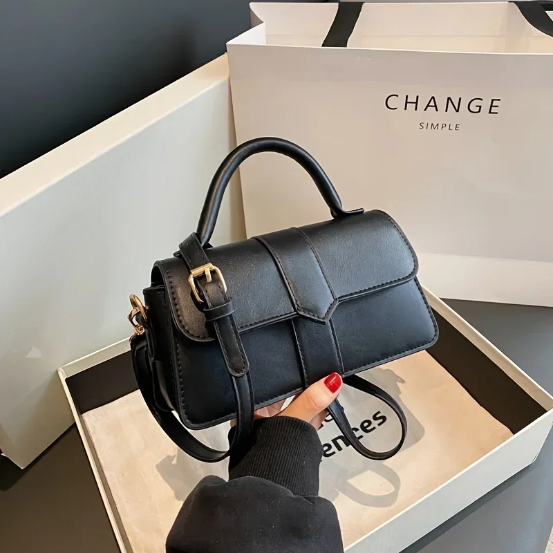 Women Vintage Solid Color Flap Small Saddle Shoulder Underarm Bag Fashion PU Leather Wide Strap Crossbody Bag - Image 5