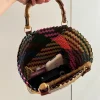 Stripe Dachshund Bamboo Handle Woven Handbag,Summer Beach Vacation Travel Tote Bag,Large Capacity Shopper Boho Market Basket - Image 4