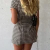 Fashion Simple Plaid Elegant Causal Women Dresses Trendy Chic Button Slim Fit Mini Frock - Image 2