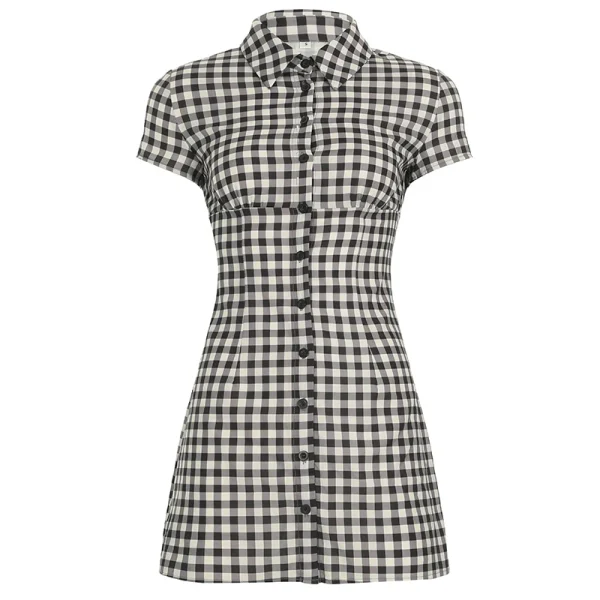 Fashion Simple Plaid Elegant Causal Women Dresses Trendy Chic Button Slim Fit Mini Frock - Image 5