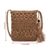 Women Beach Woven Straw Shoulder Messenger Bag with Tassel Boho Hollow Out Crochet Crossbody Handbag Macrame Purse - Image 6