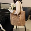 Elegant Ladies Straw Woven Handbag Women Holiday Beach Commute Casual Tote Top-Handle Bags Fashion Retro Shoulder Bags 2025