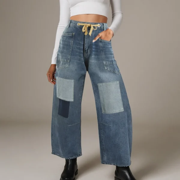 Womens Baggy Barrel Jeans Pant High Waist Wide Leg Boyfriend Denim Ankle Pants Ladies Large Size Pants Camo Pantalones De Mujer