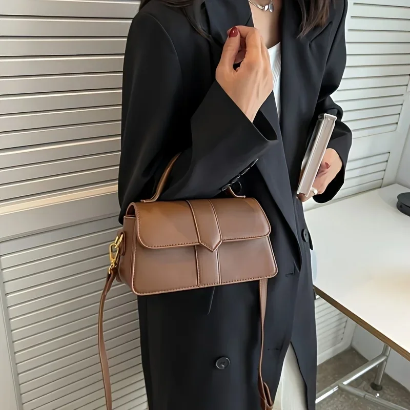 Women Vintage Solid Color Flap Small Saddle Shoulder Underarm Bag Fashion PU Leather Wide Strap Crossbody Bag - Image 4