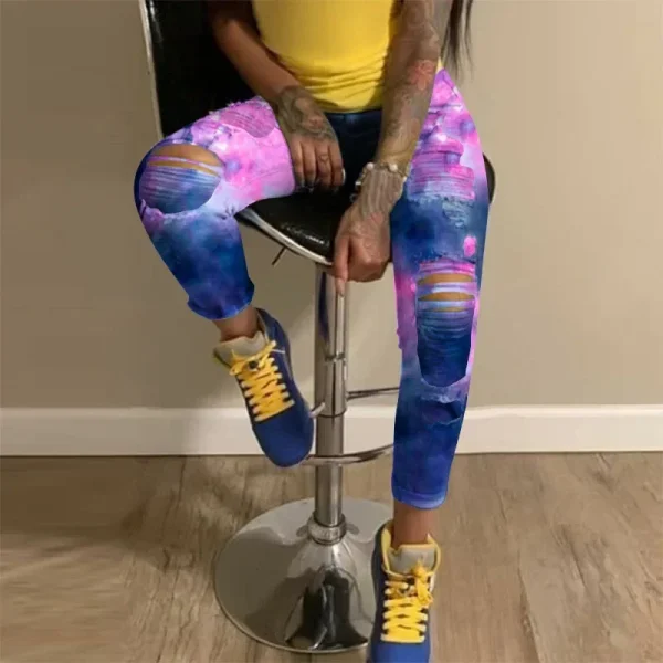 2025 New Ripped Jeans For Women Yellow Scratch Denim Pencil Pants High Waisted Stretch Skinny Hollow Out Sexy Female Mujer - Image 2