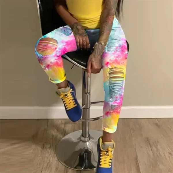 2025 New Ripped Jeans For Women Yellow Scratch Denim Pencil Pants High Waisted Stretch Skinny Hollow Out Sexy Female Mujer