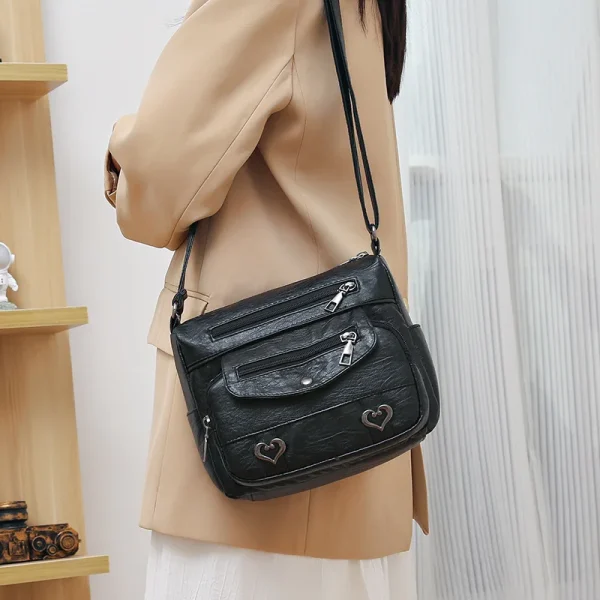 Vintage High Quality PU Leather Shoulder Crossbody Bag Women's Large Capacity Messenger Bag Luxury Design Travel Mom's Handbags - Image 6