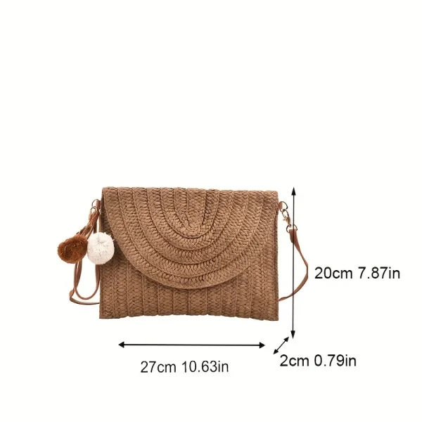 Summer Beach Handmade Straw Woven Clutch, Elegant Women's Casual Shoulder Crossbody Bag with Detachable Shoulder Strap - Image 3