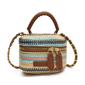 Handheld fashionable small square bag, summer simple woven shoulder bag, trendy and high-end women's bag