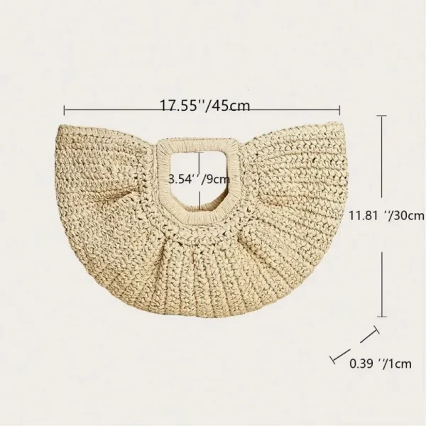 Summer Straw Women Half-moon Beach Handbag Rattan Handmade Handle Fashion Kintted Tote Bag - Image 2