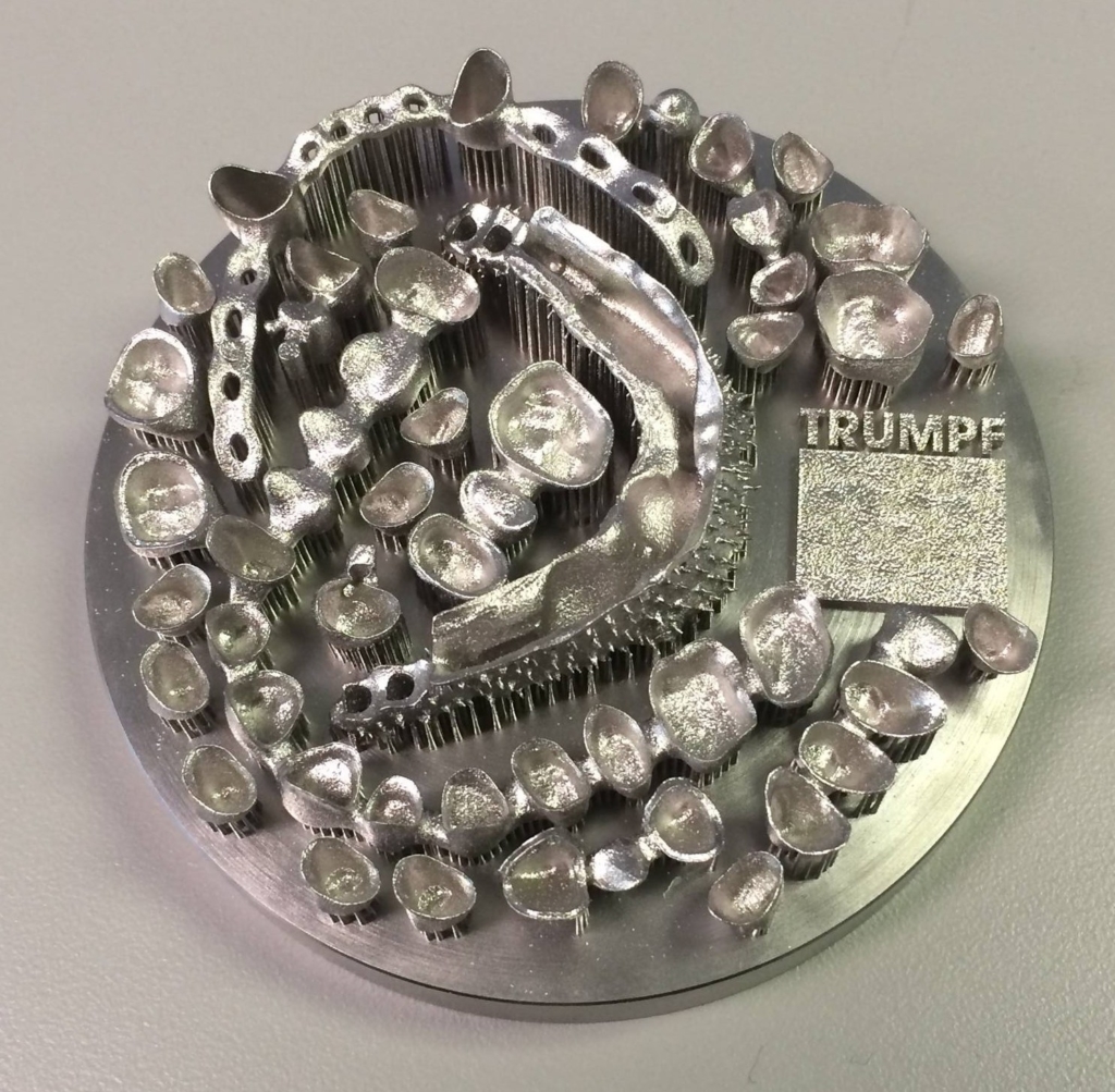 3D printed dental parts on build plate