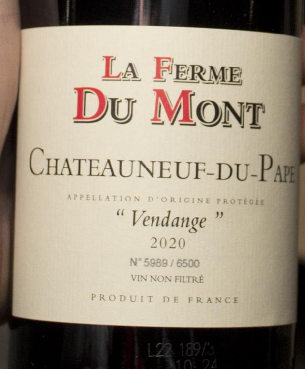 Last Bottle La Ferme du Mont ChateauneufduPape Vendange 2020