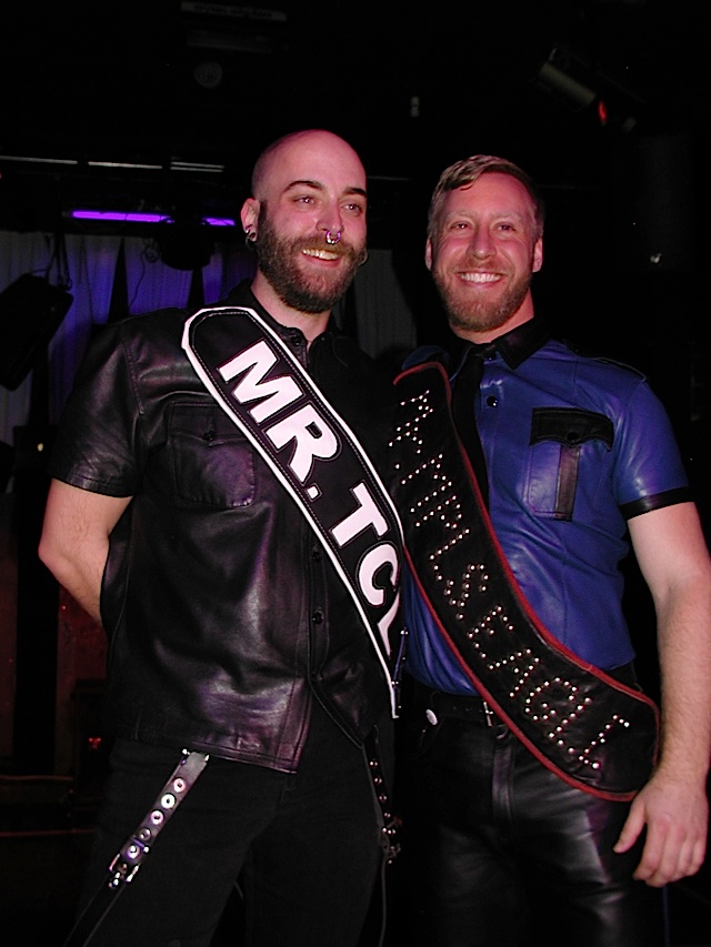 Left: Kyle Truss, Mr. Twin Cities Leather 2013; right: Ryan Brown, Mr. Minneapolis Eagle 2013. Photo by Steve Lenius.