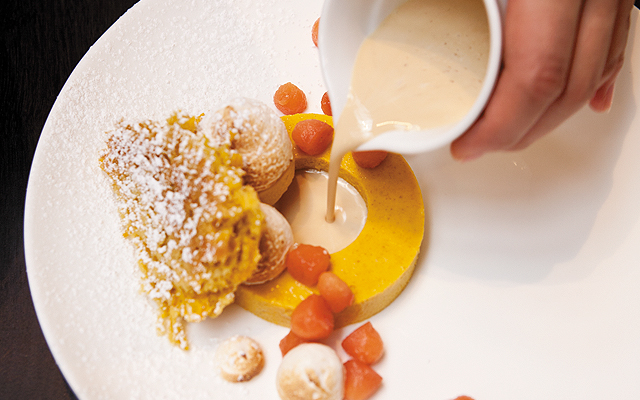 Diane Yang's Buttercup Squash Custard with Brown Sugar Marshmallow and Quince