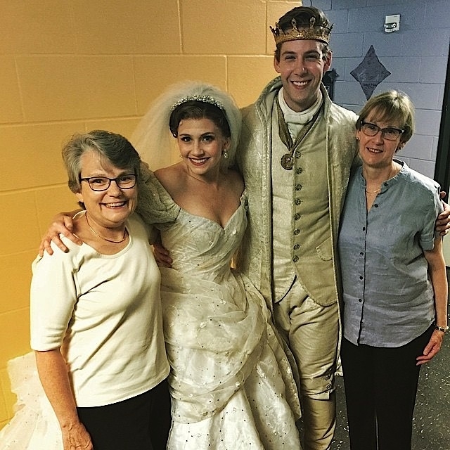 Backstage, Andy Huntington Jones and fiancée Audrey Cardwell as Ella are embraced by Moms Doreen Hodgkin (L) and Linda Jones (R). Photo: Jose Solivan.