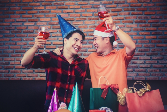 Christmas And New Year Party With Friends. Gay Couple Drinking R Photo by BigStock/graphixchon