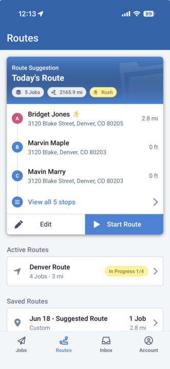 Route Suggestion and home screen