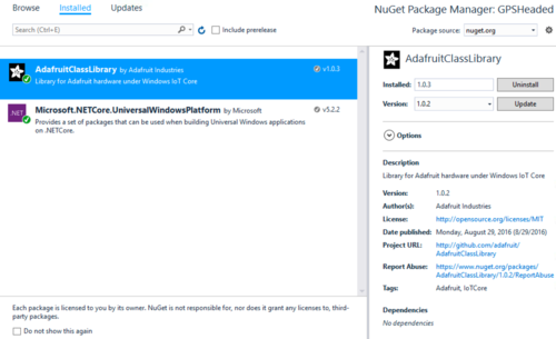 Adafruit Class Library for Windows IoT Core