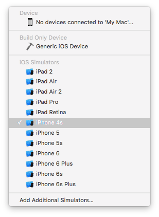 Simulator selection menu