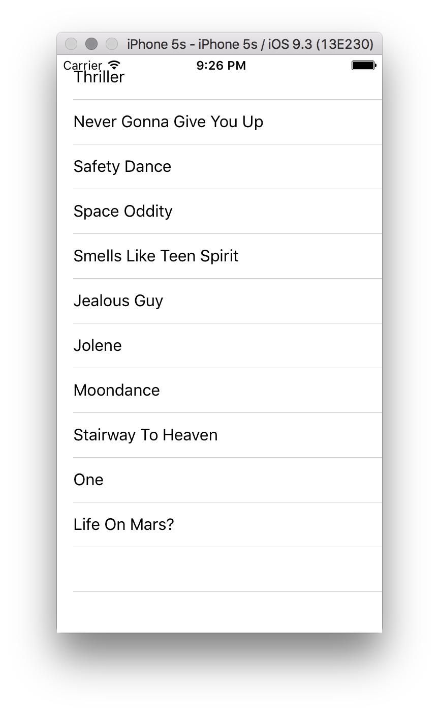 Table view in simulator
