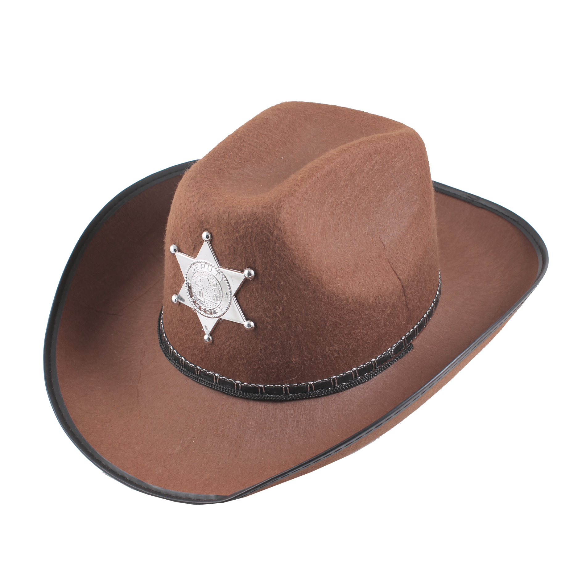 New Brown Sheriff Cowboy Hat Felt Costume Star Badge Halloween Fancy